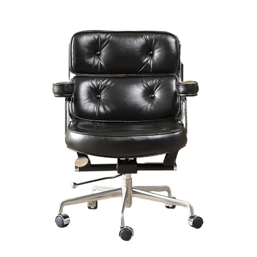 FAJNUZI2024 Bürostuhl Ergonomisch Schreibtischstuhl aus PU-Leder mit mittlerer Rückenlehne, Bürostuhl mit Armlehnen, Verstellbarer Stuhl mit Rollen Arbeitsstuhl(Schwarz) von FAJNUZI2024