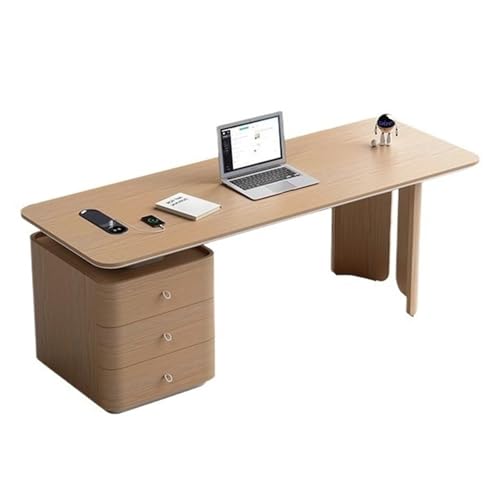 FAJNUZI2024 Computertisch Home-Office-Schreibtisch mit 3 Schubladen, Schreibtisch-Arbeitsplatz aus Holz Ladesteckdosen, Natureiche(M) von FAJNUZI2024
