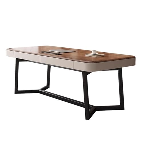 FAJNUZI2024 Computertisch Home-Office-Schreibtisch mit schwarzem Metallgestell, moderner Arbeitsplatz-Schreibtisch 2 Schubladen und Ladestation, Walnussfarbe(XL) von FAJNUZI2024