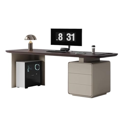 FAJNUZI2024 Computertisch Laptop-PC-Schreibtisch mit Schubladen und Ladesteckdosen in Walnussbraun, Arbeitsstation Aktenablage for das Home Office(S) von FAJNUZI2024