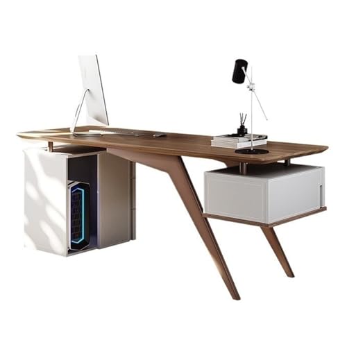 FAJNUZI2024 Computertisch Moderner minimalistischer Laptop-PC-Schreibtisch mit Schubladen, Stabiler Home-Office-Schreibtisch-Arbeitsplatz Lagerschrank, Walnussbraun(S) von FAJNUZI2024