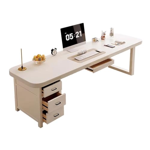 FAJNUZI2024 Computertisch PC-Schreibtisch aus Holz mit Stauraum, moderner Home-Office-Schreibtisch Tastaturablage und 3 Schubladen, weiß(140x70x75cm) von FAJNUZI2024