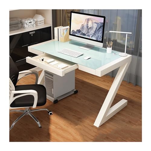 FAJNUZI2024 Computertisch Schlichter, moderner PC-Tisch aus gehärtetem Glas, Schreibtisch for das Home-Office, for Schlafzimmer, Schreibtischaufbewahrung mit Schubladen(Weiß,100 * 50 * 75cm) von FAJNUZI2024