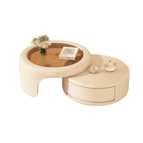 FAJNUZI2024 Couchtisch Ausziehbarer Couchtisch aus gehärtetem Glas, rundes kreatives Design for kleine Wohnzimmer, Moderne platzsparende Wohnmöbel Wohnzimmertisch von FAJNUZI2024