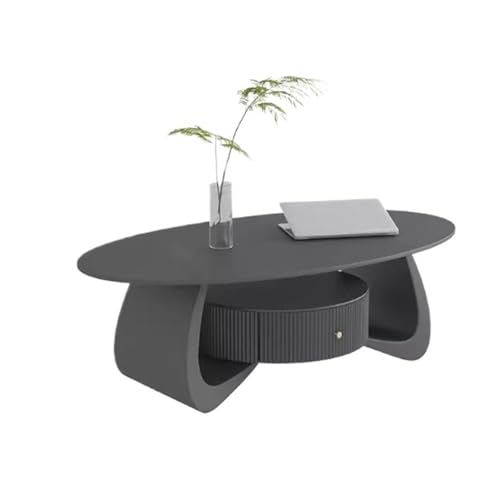 FAJNUZI2024 Couchtisch Couchtisch aus Steinplatte for das Wohnzimmer, Kleiner ovaler Tisch for den Haushalt, platzsparend Wohnzimmertisch(Schwarz,Mittel) von FAJNUZI2024