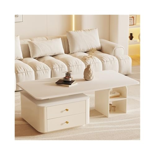 FAJNUZI2024 Couchtisch Moderner luxuriöser rechteckiger Couchtisch for das Wohnzimmer Kleiner Raum Creme ästhetischer Steintisch for Zuhause Wohnzimmertisch(120cm) von FAJNUZI2024