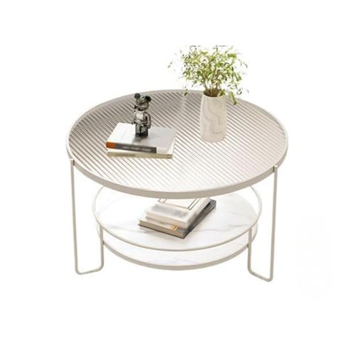 FAJNUZI2024 Couchtisch Runder Couchtisch mit geripptem gehärtetem Glas. Minimalistischer Minitisch for kleine Wohnzimmer, platzsparendes modernes Design Wohnzimmertisch(Weiß,60cm) von FAJNUZI2024