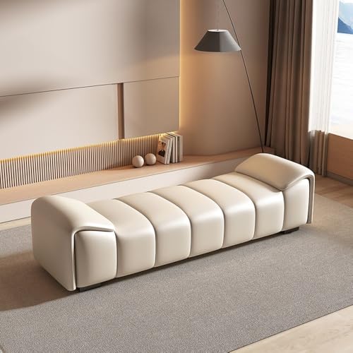 FAJNUZI2024 Schlafzimmerbank Lederbetthocker, Schlichter moderner Nachttischhocker for Schlafzimmer, leichte Luxus-Garderobenbank, Lange Bank, Schuhbank Bettbank(Cream White,Mittel) von FAJNUZI2024