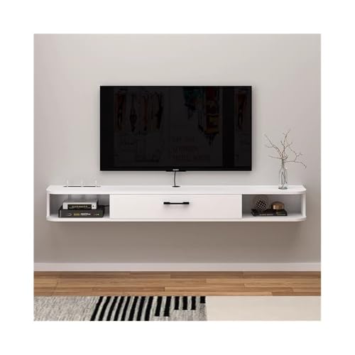 Lowboard Hängend Schwebende TV-Einheit, an der Wand montierter TV-Schrank, moderne schwebende TV-Ständer-Medienkonsole mit Klapptür und offenen Regalen, for Wohnzimmer und Büro (weiß) TV Schrank(180x2 von FAJNUZI2024