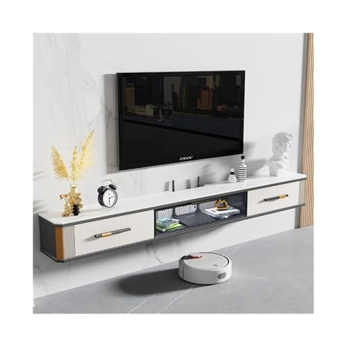 Lowboard Hängend Schwebende TV-Einheit unter dem Fernseher mit großem Stauraum, moderne, luxuriöse schwebende Medienkonsole mit herunterklappbarer Glastür und Rock Plate-Desktop, 4 Farben TV Schrank(W von FAJNUZI2024