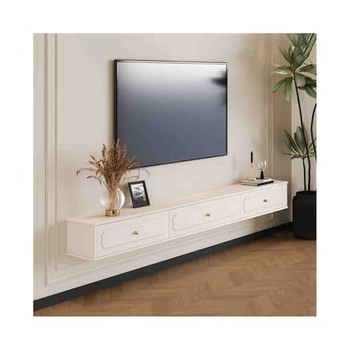 Lowboard Hängend Schwebender TV-Ständer, elegantes wandmontiertes Vintage-Entertainment-Center mit Stauraum, schwebende TV-Konsole mit 1 Schrank und 2 Schubladen TV Schrank(Weiß,220x24x20cm) von FAJNUZI2024