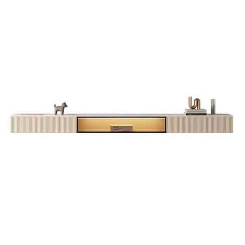 Lowboard Hängend Schwebender TV-Ständer, wandmontierte TV-Konsole mit Schiefertischplatte, Glastür und Aufbewahrungsschubladen, modernes schwebendes Entertainment-Center mit LED-Licht TV Schrank(200cm von FAJNUZI2024