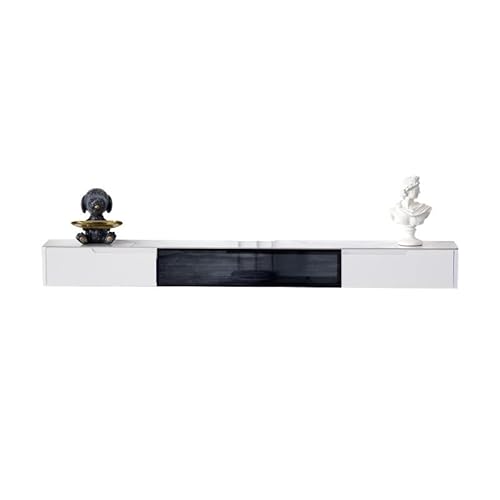 Lowboard Hängend Schwebendes, an der Wand montiertes TV-Möbel mit 1 Glas-Klapptür, 2 Schubladen und Schieferarbeitsplatte, schwebende Medienkonsole im minimalistischen Stil for unter Fernseher TV Schr von FAJNUZI2024