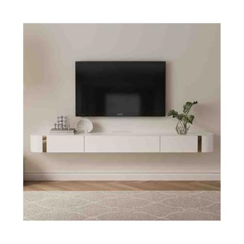 Lowboard Hängend Wandmontierter schwebender TV-Ständer for Unterfernseher, schwebende Medienkonsole mit 2 Schubladen, 1 Schrank, modernes TV-Gerät aus Gummiholz ​​mit Tischplatte aus gehärtetem Glas T von FAJNUZI2024