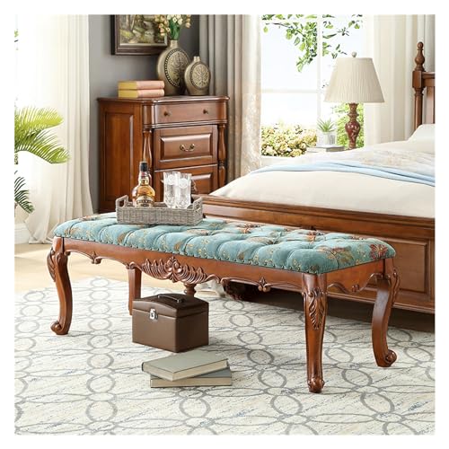 Schlafzimmerbank Gepolsterte Bank aus natürlichem Massivholz – Samtkissen – funktionale Sitzgelegenheit for Schlafzimmer, Wohnzimmer, Flur, Eingangsbereich, Bettenden im Foyer Bettbank(Blue,120*53*47c von FAJNUZI2024