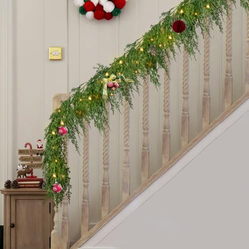 FAJUNZH Künstliche Weihnachtsgirlande aus Wacholder, Weihnachtsgirlande mit LED-Lichtern, festliche Urlaubsdekoration für drinnen und draußen, handgefertigte Weihnachtsbaumgirlande für TV-Schrank FAJUNZH Künstliche Weihnachtsgirlande aus Wacholder, Weihnachtsgirlande mit LED-Lichtern, festliche Urlaubsdekoration für drinnen und draußen, handgefertigte Weihnachtsbaumgirlande für TV-Schrank von FAJUNZH