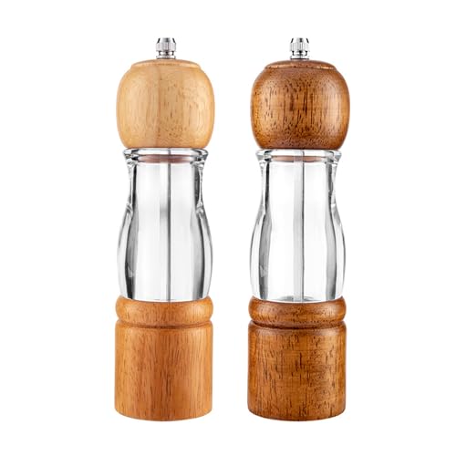 FALANZATH Salz und Pfeffermühle Manuelle Salzmühle 2er-Set,Kautschukholz Verstellbarem Keramikmahlwe Mahlwerk 8 Zoll für Frische Gewürze,Natürliches Holz Farbe/Retro Farbe (20.5x5.5cm) von FALANZATH