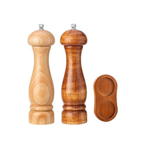 FALANZATH Salz und Pfeffermühle Manuelle Salzmühle 2er-Set,Kautschukholz Verstellbarem Keramikmahlwe Mahlwerk 8 Zoll für Frische Gewürze,Natürliches Holz Farbe/Retro Farbe (20x5.5cm) von FALANZATH
