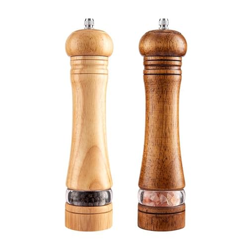 FALANZATH Salz und Pfeffermühle Manuelle Salzmühle 2er-Set,Kautschukholz Verstellbarem Keramikmahlwe Mahlwerk 8 Zoll für Frische Gewürze,Natürliches Holz Farbe/Retro Farbe (22.5x5cm) von FALANZATH