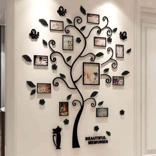 FALANZATH Wandtattoo Baum 3D DIY, Wandaufkleber Family Stammbaum, Acryl Wandbilder Wandkunst mit Bilderrahmen, Wandsticker Wanddeko Deko Wohnzimmer Schlafzimmer(Schwarz,160x132cm) von FALANZATH