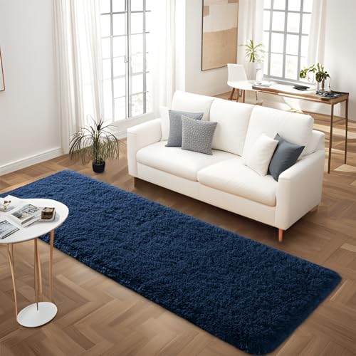 FALARK Weicher marineblauer Läufer für Schlafzimmer, 60 x 120 cm, Plüsch, flauschig, moderner Teppich, Teppich für Wohnzimmer, Mädchen, Kinderzimmer, Heimdekoration, Marineblau FALARK Weicher marineblauer Läufer für Schlafzimmer, 60 x 120 cm, Plüsch, flauschig, moderner Teppich, Teppich für Wohnzimmer, Mädchen, Kinderzimmer, Heimdekoration, Marineblau von FALARK