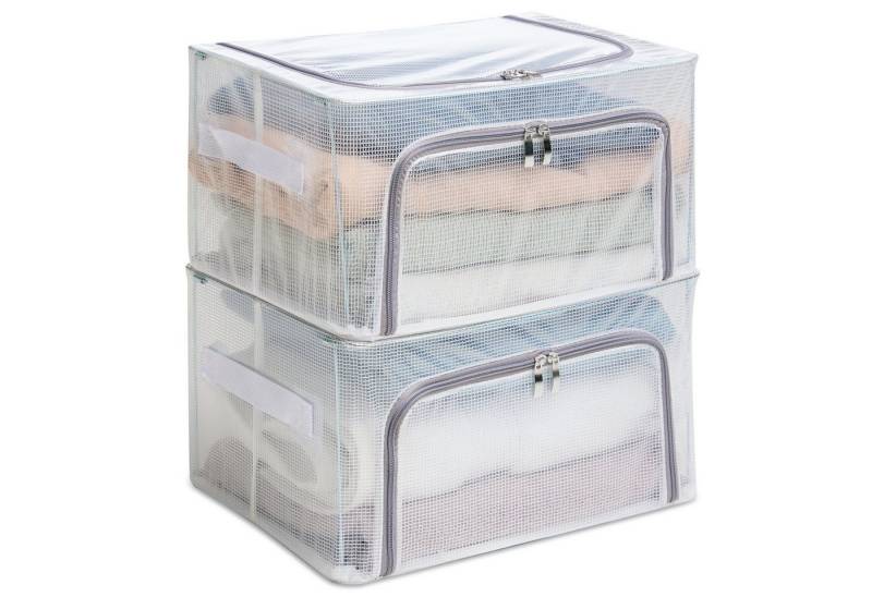 FALINGO Aufbewahrungsbox Faltboxen Aufbewahrungstaschen Metallrahmen 2 St 3 Größen transparent (2 St), Stabil und Faltbar, Schneller Zugriff, Inhalt einsehbar von FALINGO