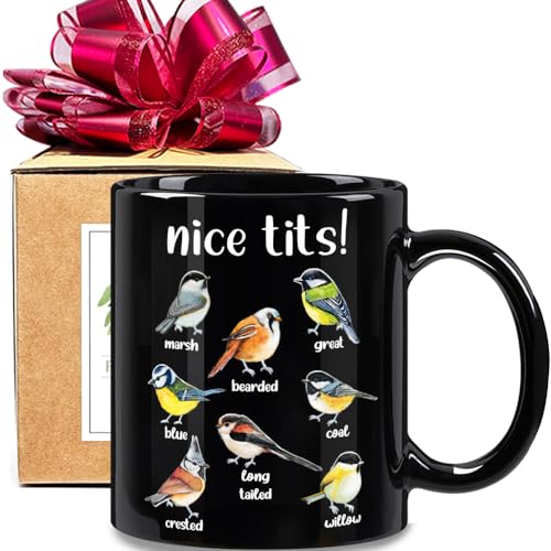 Lustige schöne Meisen Vogel Kaffeetasse, lustiges Geschenk für Frauen, Vogelbeobachtung Kaffeetasse Geschenk (schwarz) von FALJIOK