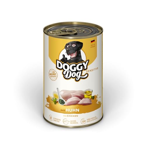 DOGGY Dog Paté Huhn Sensitive, 6 x 400 g, Nassfutter für Hunde, getreidefreies Hundefutter mit Lachsöl und Grünlippmuschel, besonders gut verträgliches Alleinfuttermittel, Made in Germany DOGGY Dog Paté Huhn Sensitive, 6 x 400 g, Nassfutter für Hunde, getreidefreies Hundefutter mit Lachsöl und Grünlippmuschel, besonders gut verträgliches Alleinfuttermittel, Made in Germany von DOGGY Dog