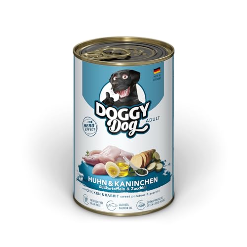 DOGGY Dog Paté Huhn & Kaninchen, 6 x 400 g, Nassfutter für Hunde, getreidefreies Hundefutter mit Lachsöl und Grünlippmuschel, Alleinfuttermittel mit Süßkartoffel und Zucchini, Made in Germany von DOGGY Dog