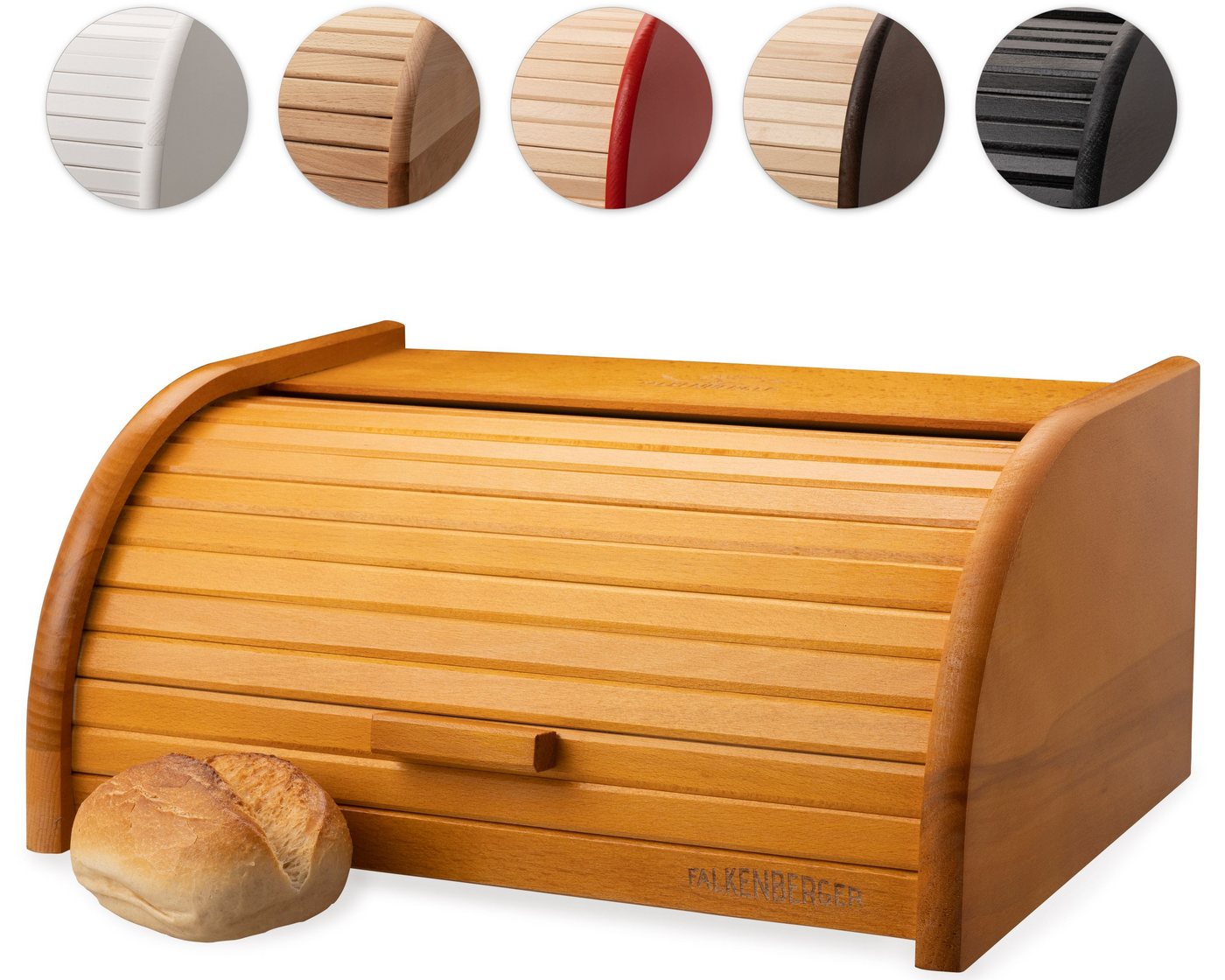 FALKENBERGER Brotkasten Brotkasten 39,1x28,7x17,7cm, Holz, (1-tlg., 1 Teilig), Rollbrotkasten traditionell Brotbox mit Roll-Deckel für Brot Handmade von FALKENBERGER