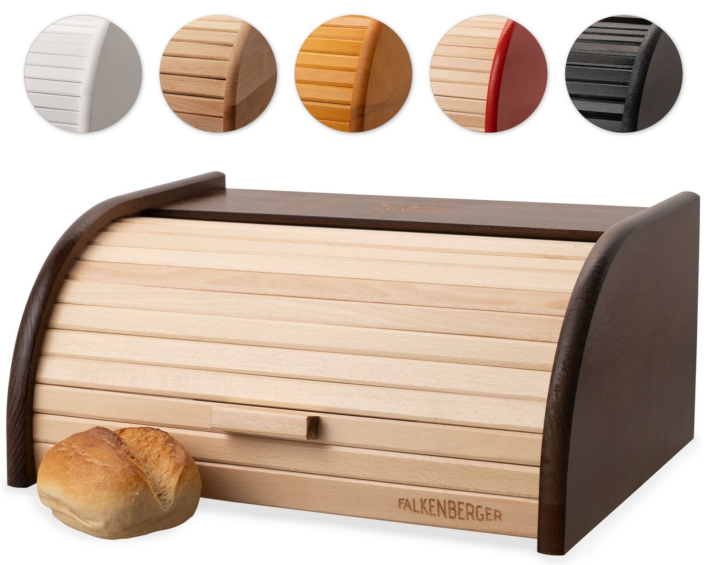 FALKENBERGER Brotkasten Brotkasten Braun 39,1x28,7x17,7cm, Holz, (1-tlg., 1 Teilig), Rollbrotkasten traditionell Brotbox mit Roll-Deckel für Brot Handmade von FALKENBERGER