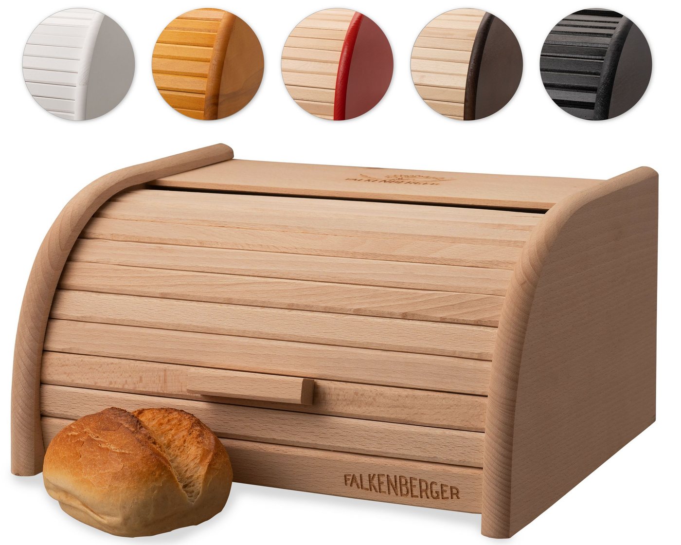 FALKENBERGER Brotkasten Brotkasten M 31,7x24,8x15,5cm, Holz, (1-tlg., 1 Teilig), Rollbrotkasten traditionell Brotbox mit Roll-Deckel für Brot Handmade von FALKENBERGER