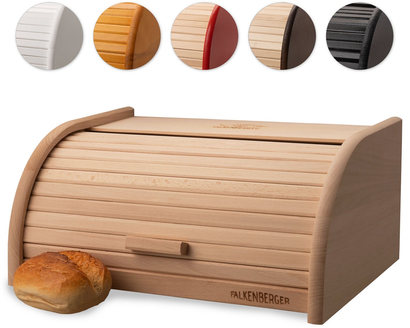 FALKENBERGER Brotkasten Brotkasten XL 38,2x28,2x18cm, Holz, (1-tlg., 1 Teilig), Rollbrotkasten traditionell Brotbox mit Roll-Deckel für Brot Handmade von FALKENBERGER