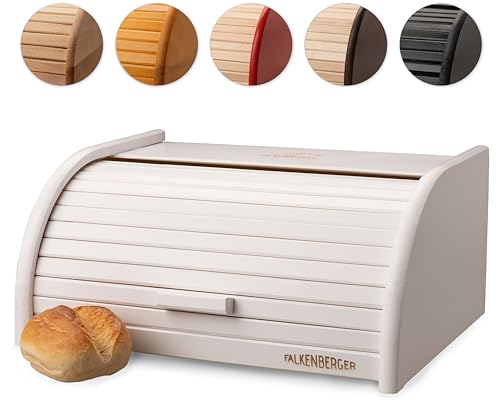 FALKENBERGER Brotkasten aus Holz Buche Weiß 39x29x18cm Rollbrotkasten traditionell Brotbox mit Roll-Deckel Handmade von FALKENBERGER