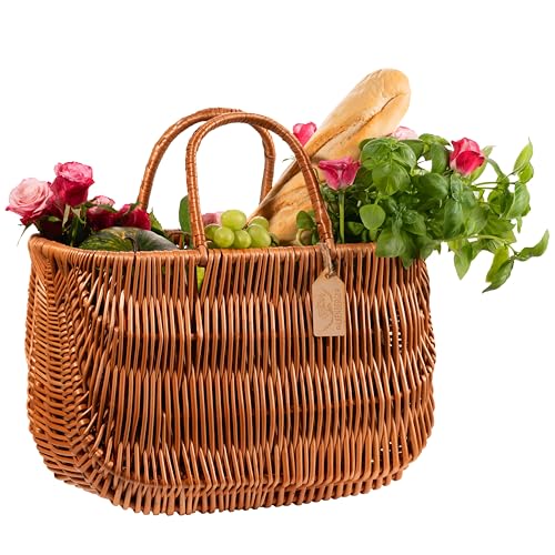 FALKENBERGER Korbtasche "Clara" 41x20x27cm Handarbeit Weidentasche Einkaufskorb mit Griffen Tragekorb aus Weide Shopper von FALKENBERGER