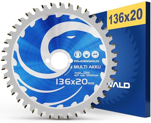 FALKENWALD® Sägeblatt 136x20mm (Akku, Multi), Kreissägeblatt mit 40 Zähnen aus Hartmetall - Kompatibel mit Handkreissäge von Makita DSS501Z, DSS610Z und weiteren Maschinen von FALKENWALD