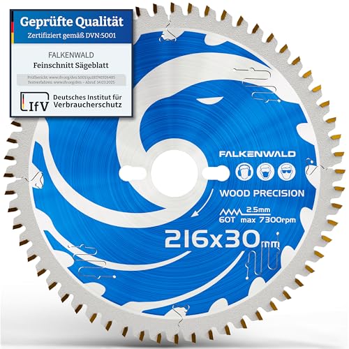 FALKENWALD® Sägeblatt 216x30 mm Holz Precision - Kompatibel mit Metabo KGS 216 M, Bosch GCM 8 SDE, PCM 8S Kappsäge - HM Kreissägeblatt 216 x 30 mm - Kreissägeblatt 216x30 mm von FALKENWALD
