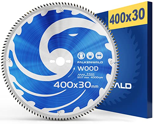 FALKENWALD® Sägeblatt 400x30 mm - Für Holz (Wood) optimiertes Kreissägeblatt mit 120 Hartmetallzähnen - Kreissägeblatt 400x30 kompatibel mit vielen Tischkreissägen von Bosch, Makita, Einhell, ect. von FALKENWALD