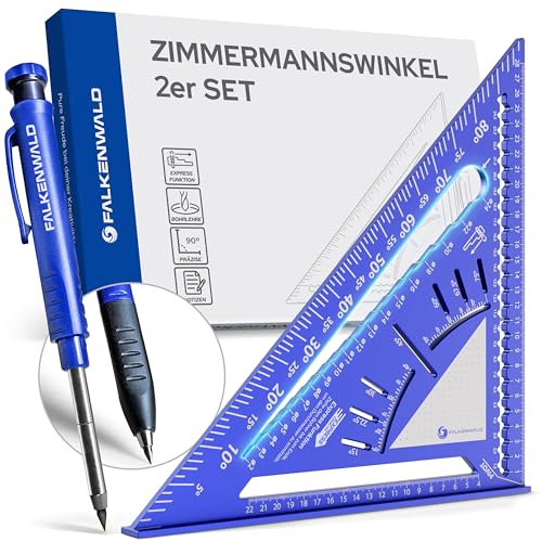 Falkenwald® Zimmermannswinkel 300mm mit Schreibfläche + Tieflochmarker - Aluminiumwinkel zum präzisen Anreißen & Zeichnen - Tischlerwinkel Schreinerwinkel - Multifunktional von FALKENWALD