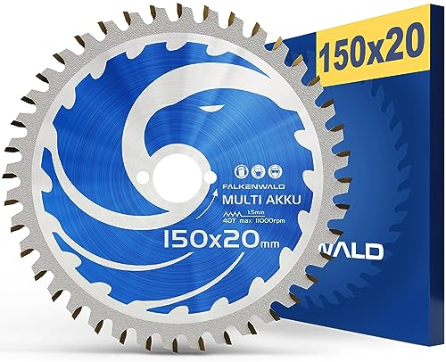 FALKENWALD ® AKKU Kreissägeblatt 150x20 - Inkl. 10 / 16mm Ring + Kompatibel mit Bosch PKS 18 LI, Makita DCS553Z - Ideal zum Sägen in Holz, Metall & Alu - Sägeblatt 150x20 von FALKENWALD