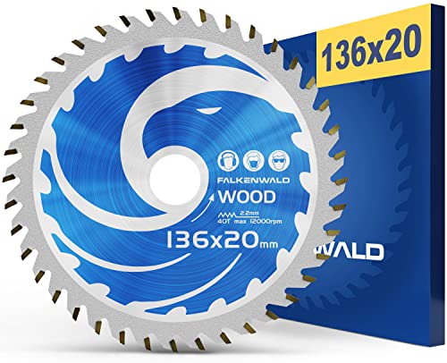 FALKENWALD ® Sägeblatt 136x20 mm ideal für Holz - Kreissägeblatt 136x20 kompatibel mit Tauchsäge & Kreissäge von Bosch & Makita - Sägeblatt aus hochwertigem Hartmetall von FALKENWALD