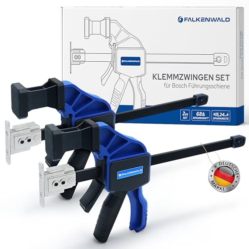 Falkenwald® Einhandzwinge Set 2 Stück für Bosch Führungsschiene - Zum Spannen, Dehnen, Fixieren mit einer Hand - Klemmzwinge für Bosch Führungsschiene - Spannzwinge Zwingen Einhandzwingen von FALKENWALD
