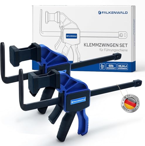 Falkenwald® Einhandzwinge Set 2 Stück zum Spannen, Dehnen, Fixieren mit einer Hand - Klemmzwinge für Führungsschiene - Spannzwinge Zwingen Einhandzwingen von FALKENWALD