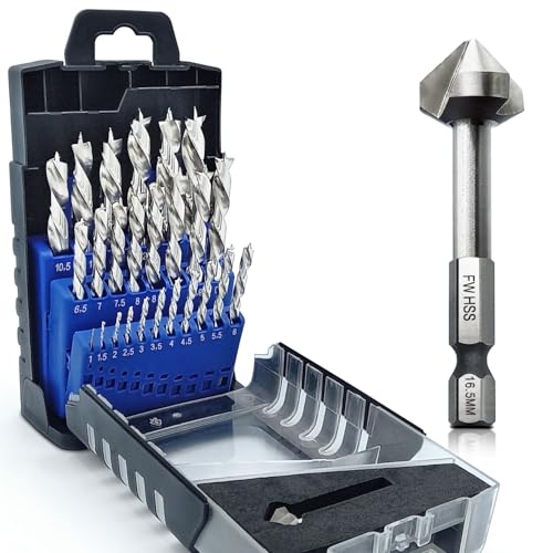 Falkenwald Holzbohrer Set 1-13mm + Kegelsenker 26tlg. - HSS-G Bohrerset für präzise und saubere Bohrungen - Bohrer Set Holz - Bohraufsätze von FALKENWALD