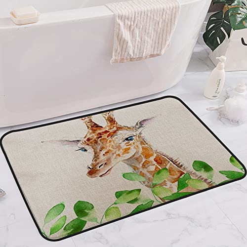 FALOME Badematte rutschfest, Badezimmerteppich super absorbierende, Badvorleger Waschbar, Giraffe Aquarell Giraffe und Blätter,für Badewanne Dusche Badezimmer Home von FALOME