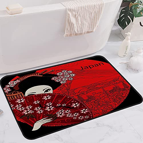 FALOME Badematte rutschfest, Badezimmerteppich super absorbierende, Badvorleger Waschbar, Japan Geisha japanische Frau asiatische schöne Billoard schwarzhaarig,für Badewanne Dusche Badezimmer Home von FALOME