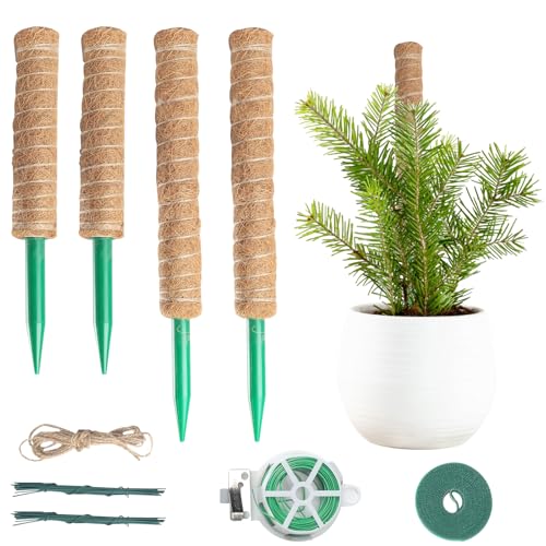 FALSKT 2 Stück 42CM Moosstab für Pflanzen, 2 Stück 32CM Pflanzenstütze aus Kokosfasern, Monstera Rankhilfe Abnehmbarer, Moosstab für Monstera, für Kletterpflanzen in Zimmertöpfen von FALSKT