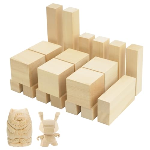 FALSKT 20 Stück Holzblöcke zum Schnitzen 3 Größen Schnitzholz Linde Lindenholz Zum Schnitzen Linde Basswood zum Holzschnitzen Holzblock Schnitzset Balsa Holzblöcke für Kinder Erwachsene DIY von FALSKT