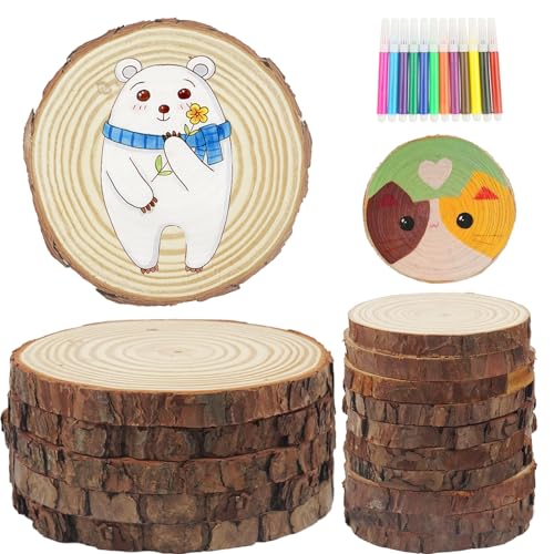 FALSKT 15 Stück Holzscheiben 2 Größen Baumscheiben Unvollendete Holzbrett Deko für DIY Handwerk Hochzeit Mittelstücke Weihnachten Dekoration 8-9cm 16-17cm von FALSKT