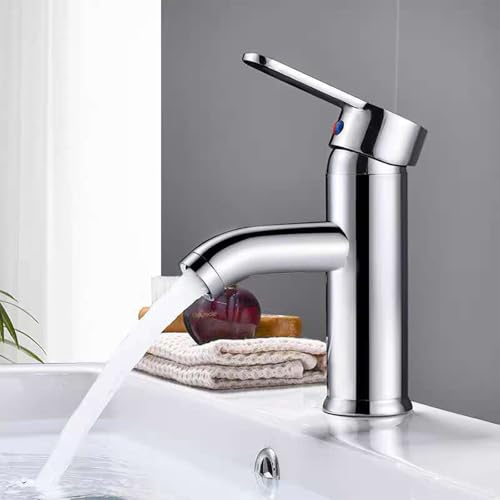 FALSKT Edelstahl Waschtischarmaturen Bleifreier, Wasserhahn Bad mit Schlauch, Einhebelmischer Waschbeckenarmatur, Mischbatterie Waschbecken für Waschbecken Waschtisch Badezimmer, Gäste WC (Silber) von FALSKT